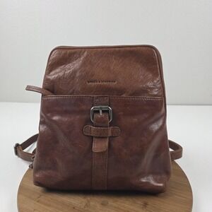 Spikes & Sparrow Backpack Bag Unisex Mini Brown Leather Buckle Pocket Zip Top